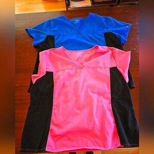 Cherokee flexible 3x scrub tops, pink and blue